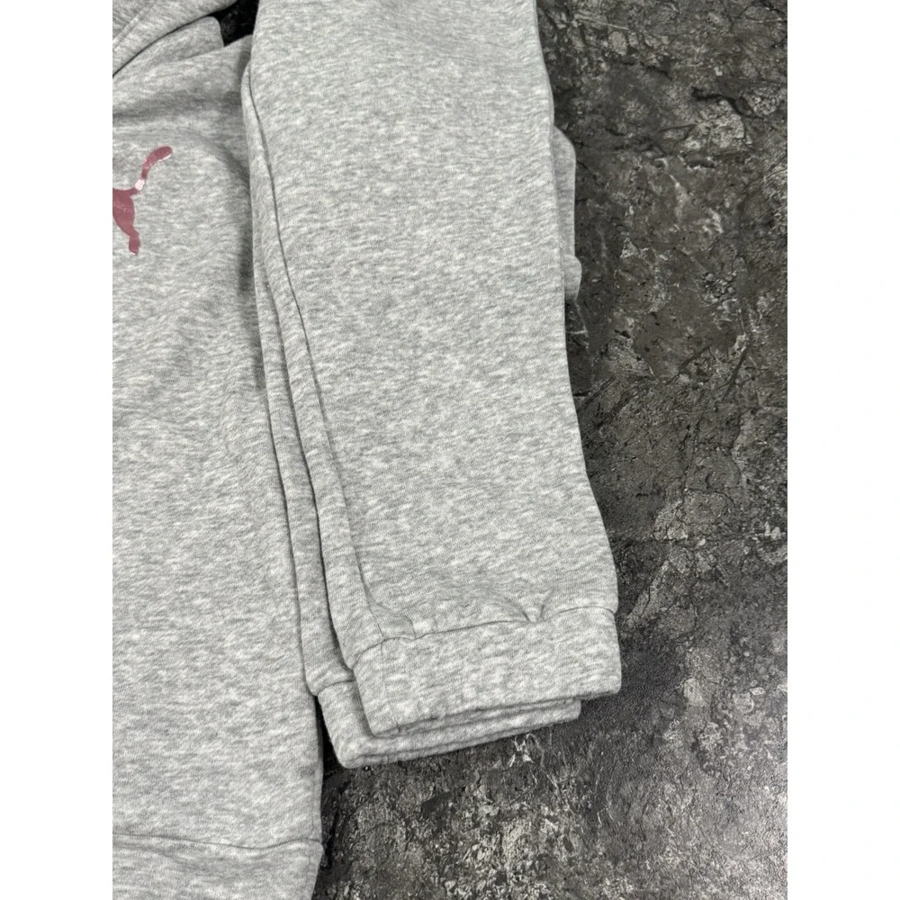 Puma Girls Fleece Hoodie Jogger Set Metallic Pink Heathered Gray Sz XS 6